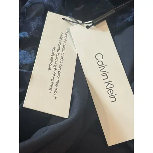 Calvin Klein  2 Navy Blue Velvet Burnout Polka Dot Long Sleeve Dress NWT Holiday
