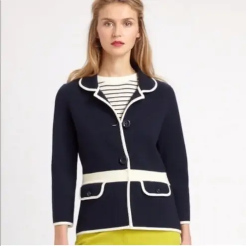 Kate Spade  Mayson Wool Sweater Jacket in Midnight Navy and Cream Size 8