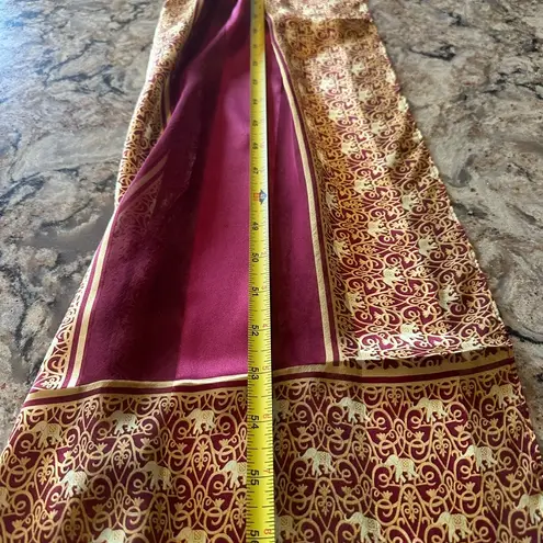 100% Silk Scarf Elephant Maroon Gold Oriental Neck Scarf