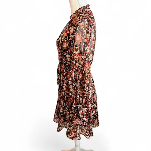 Aakaa floral long sleeve mini dress orange ruffle skirt fall autumn boho