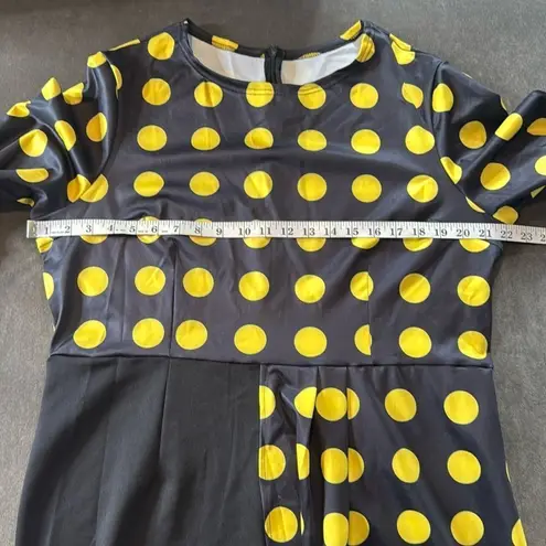 Women’s Black & Yellow Polka Dot Dress Long Sleeve Asymmetrical Hem Size 2XL