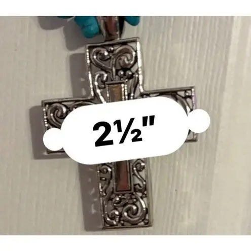 Necklace Matching Earrings Turquoise Beads Silver Cross Jewelry Set Boho Western Blue