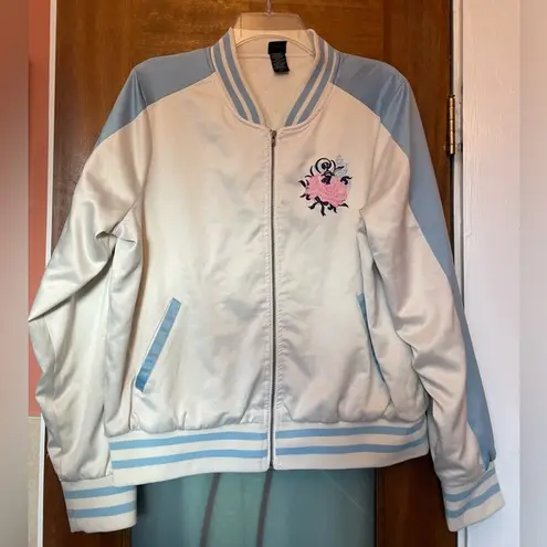 Disney  Alice in Wonderland Cream Embroidered Zip Up Bomber Jacket- Large