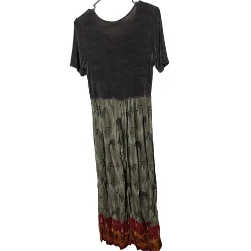 K Studio Vintage Maxi Elephant Patterned Skirt Scoop Neck Dress Size 10 Brown