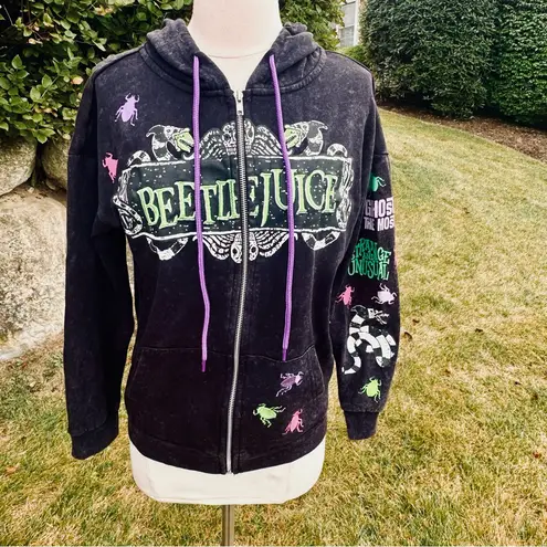 Black Beetlejuice Hoodie with Colorful Graphics (XS)