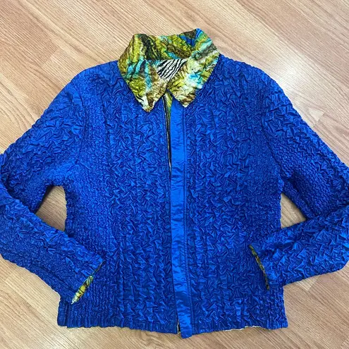 Reversible Vibrant Blue and Yellow Women's Magic Scarf Lightweight Jacket Sz S