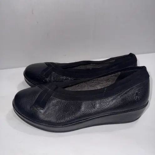 Fly London Bobi Black Leather Slip on Comfort Wedge Platforms Shoe 42 US 11