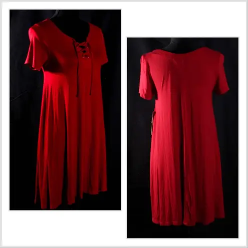 Hot Kiss NWT Red T-Shirt Dress with Corset Lace-Up Front Size Large