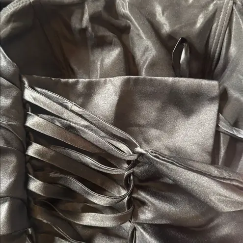 Women Black Satin Off The Shoulder Full Length Formal Dress Corset Back Size 10 Black