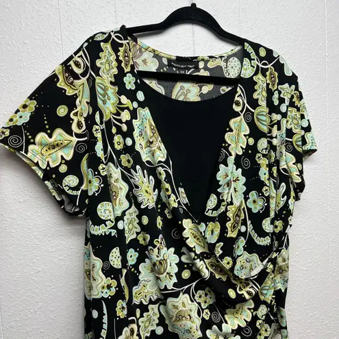 Briggs New York Briggs Womens Floral Top 3X Stretch Faux Wrap Party Casual Office Workwear