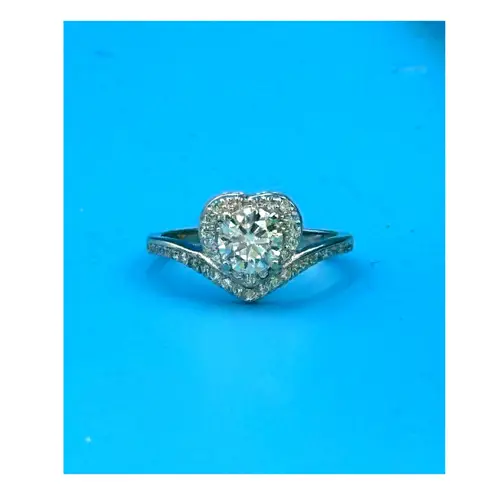 1 carat Moissanite Heart Shaped Cut Ring Moissanite Accents 8 Silver