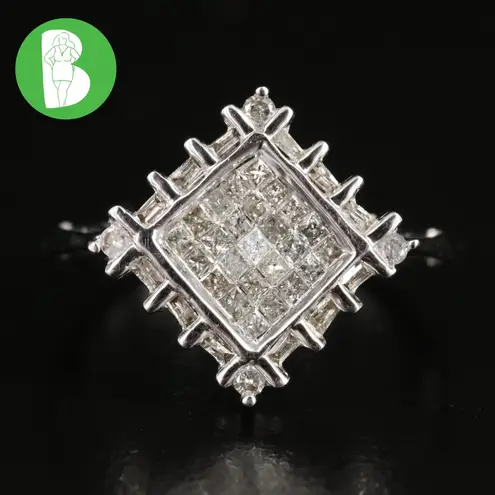 SOLID WHITE GOLD GENUINE DIAMOND .67 CTW INVISIBLE SET PRINCESS CUT RING (7)