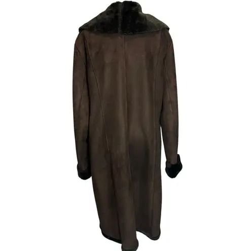 Marvin Richards Long Coat Womens XL Brown Faux Suede Faux Fur Lined Penny Lane