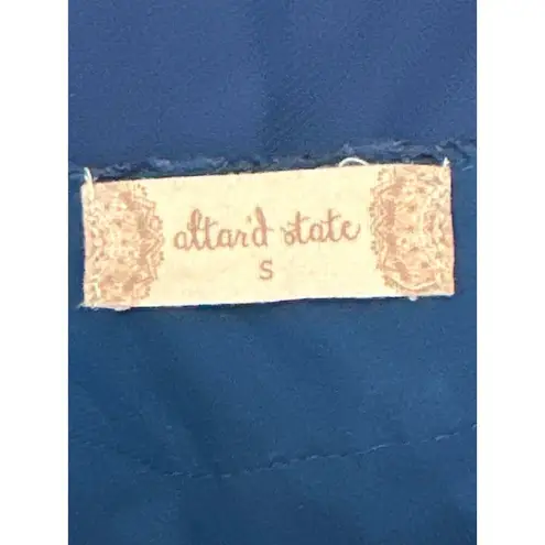 Navy Blue Lace Long Sleeve VNeck Lace Chiffon Dress Flared Sleeves Back Tie Sz S