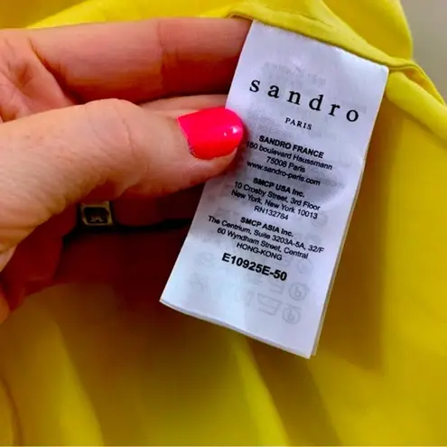 Sandro Paris Purity Floral Embroidered Yellow/Navy Cold Shoulder Top