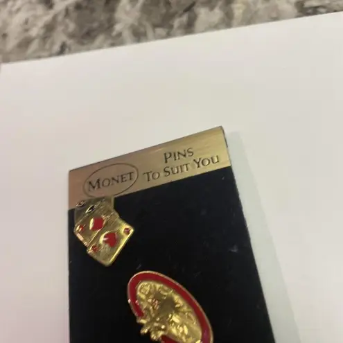 Monet Signed  - 3 Set NWT Set Of Gambling / Casino / Lucky Tack Pins Gold Tone