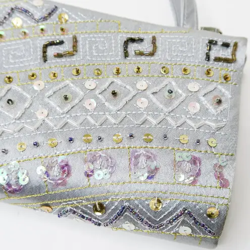Vintage 90s Metallic Silver Beaded Sequin Mini Bag