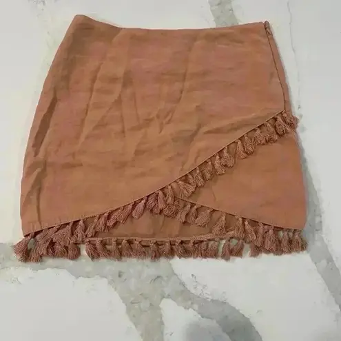 Fate Tassel Asymmetrical Criss Cross Style Mini Skirt Women’s Size Medium Brown