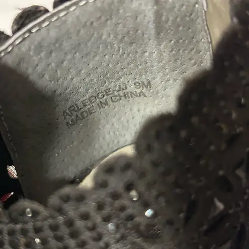 J. Rene Radita Satin Rhinestone peep top shooties heel shoe women size 9 M Black