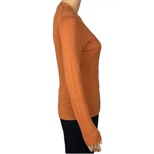 Madewell  burnt orange Pointelle knit ribbed button cardigan sweater Small EUC