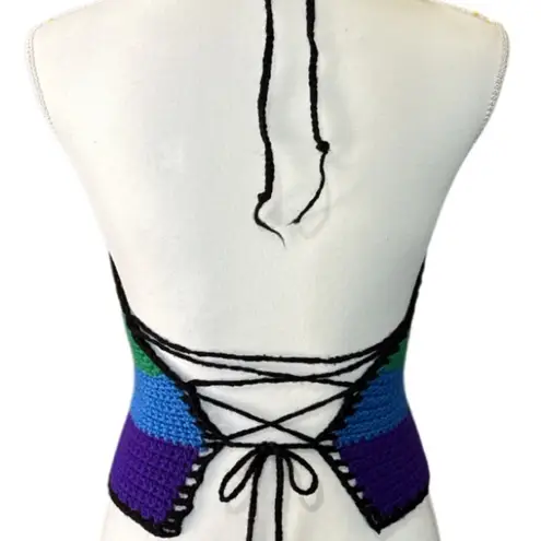 Handmade Multicolor Crochet Halter Top Red