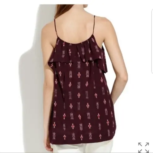 Madewell  Ikat Ruffle Camisole Tank Top Burgundy Size Small