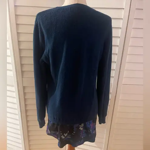 Ellen Tracy Womans Sweater Cozy Blue layered look blouse Flowy Top Large