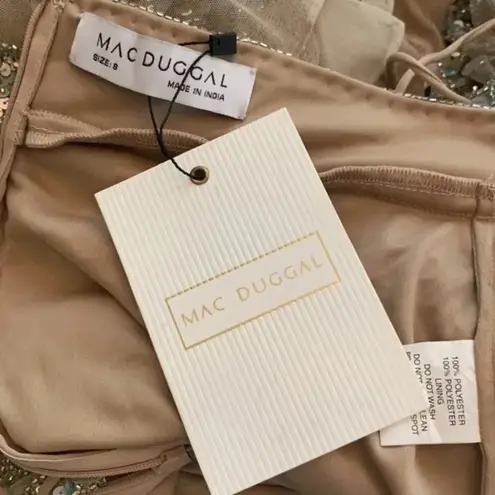 Mac Duggal Dress Beaded Cut Out Lace Up Back Sequin Gown Size 8 NWT