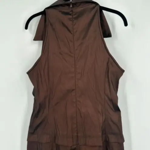 Cache  Lux Tadashi Shoji Dress Brown Ruched Taffeta Gown Size 6 Evening Collared