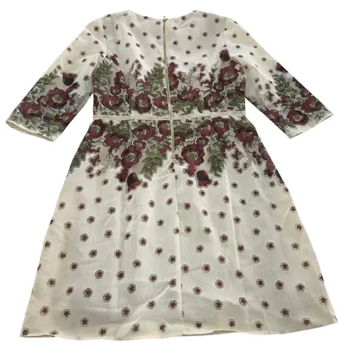 Gabby Skye Gabby Skye Dress Womens 10 Ivory Burgundy Floral Embroidered Sheath 3/4 Sleeve