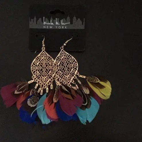 Nicole Miller  Lattice and Multi Color Feathers Ear