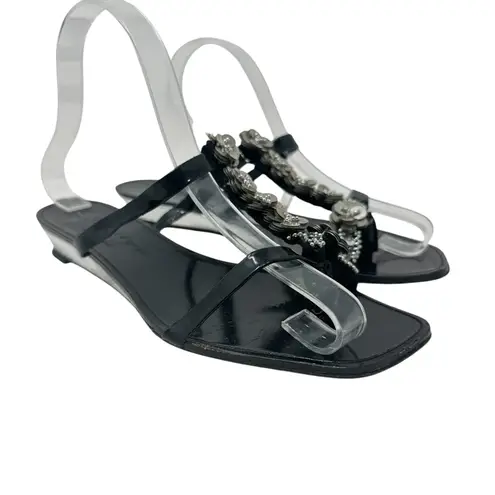 Robert Clergerie Vintage Sandals Slide Embellished Black Silver Size 6.5