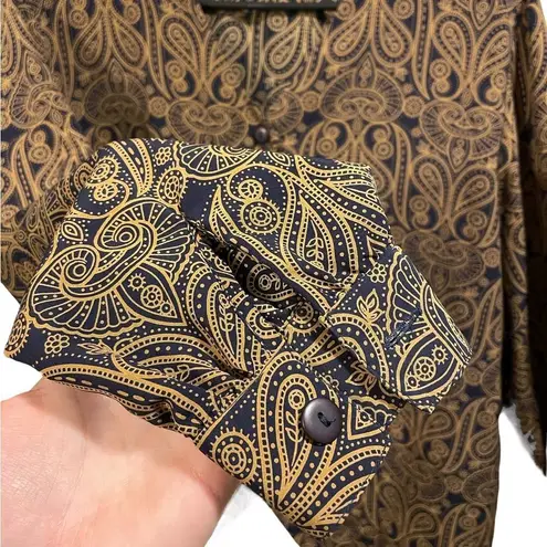 Notations Vintage Gold Blue Hippie Eclectic Paisley Psychedelic Button Up Blouse