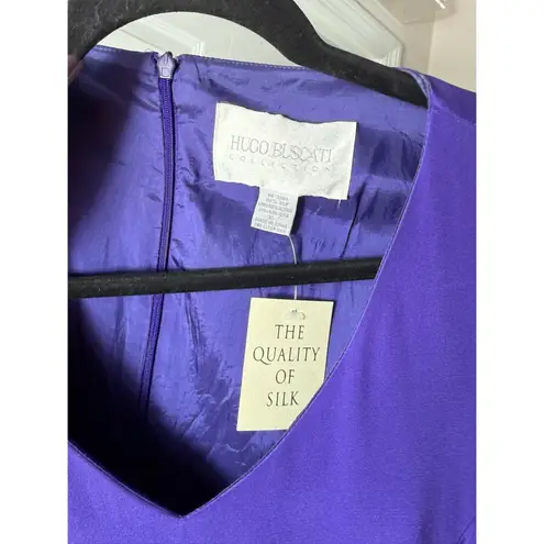 Hugo Buscati Vintage 90s Purple 100% Silk V-Neck Sheath Mini Dress Size 10 - Image 10
