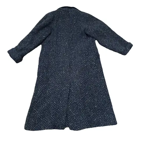 Paul Levy 1970s 1980s Long Wool Navy Confetti Chevron Print Coat Women’s Sz L Size L