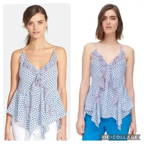 Rebecca Taylor Size 4 Silk Ditsy Tulip Ruffle Drape Camisole Tank Top