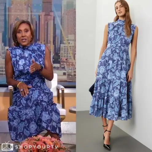 Derek Lam Collective Junia Ruched Sleeve Blue Floral Dress