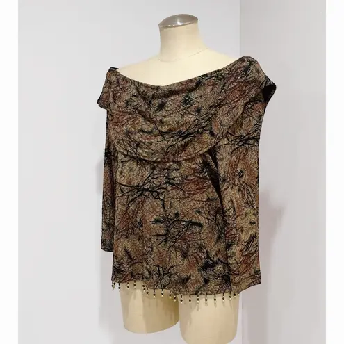 Ronni Nicole By Ouida Paisley Drape Back Cowl Neck Vintage Blouse Size XL