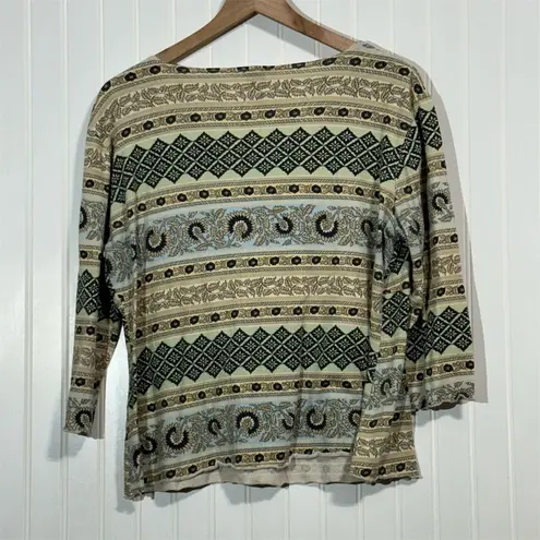 Susan Lawrence XL Top Boho Print Sweetheart Neck 3/4 Sleeve Made in USA Vintage