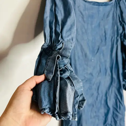 B Collection By Bobeau Women's Auden Blue Chambray Tie Cuff Mini Dress Size S