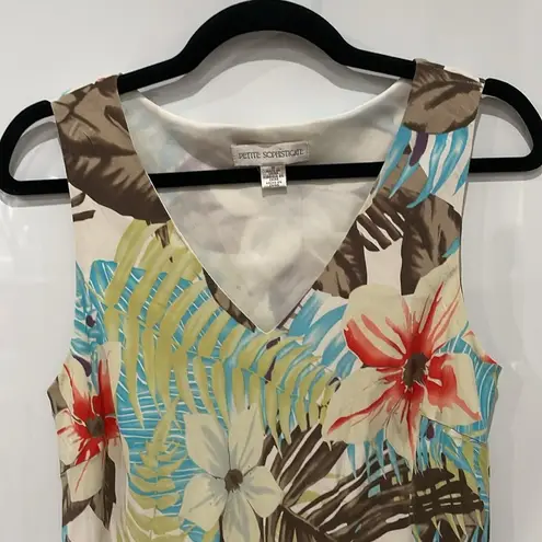 Petite Sophisticate  Floral Silk Dress Sleeveless V Neck Size 10 Tropical Hawaii