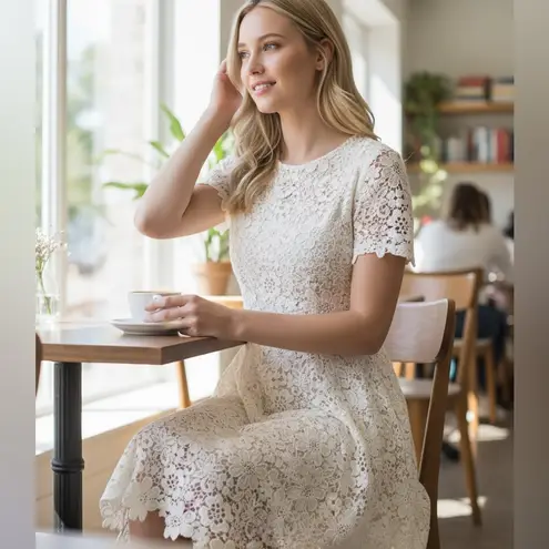 Shoshanna Ivory Floral Lace women’s lined dress 4