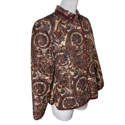 Silkland Petite 100% Silk Quilted Paisley Jacket Large Red Size undefined