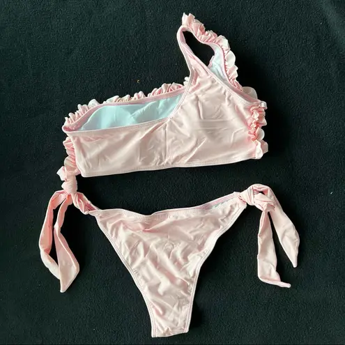 Boutique Pink one shoulder ruffle bikini set