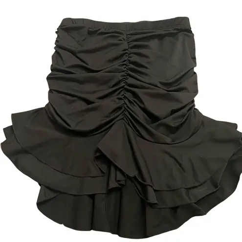 Black Ruched Ruffle Hem Swimsuit Top Flattering Swimwear Y2K Pool Chic Size S