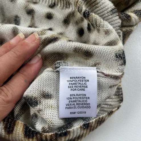 Joseph A Leopard Glitter Cardigan Womens Sweater Sz L Y2K Crystal Bling Glam