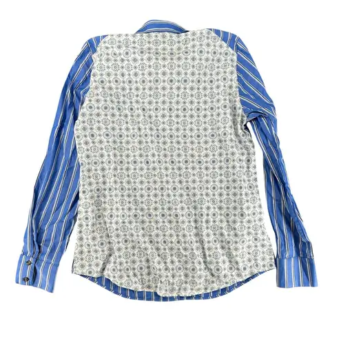 Harvey Faircloth Women's Button Down Boyfriend Shirt Striped Paisley Size 6 Boho Blue