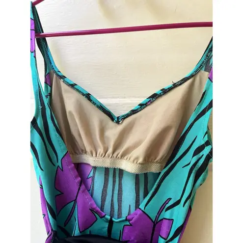Vintage Rose Marie Reid Retro Green Black Purple Floral Swimsuit USA Made 10