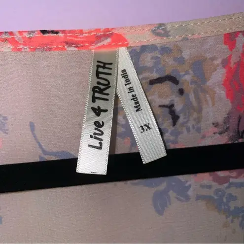 Live 4 Truth 3X Kimono Chiffon Cream Open Front Cardigan Pink Floral