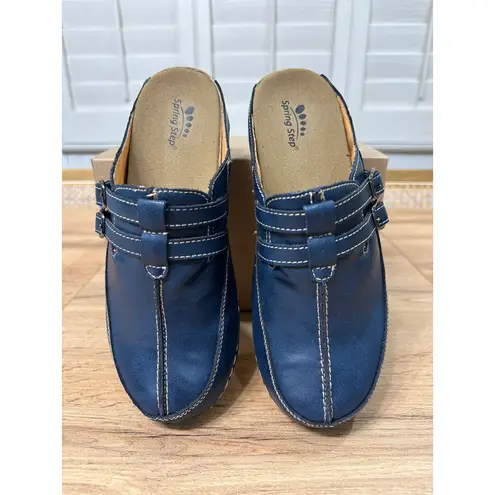 Spring Step Happy Slides Slip Ons Navy Leather Size 7.5/8 US 38 EU NWOB Casual